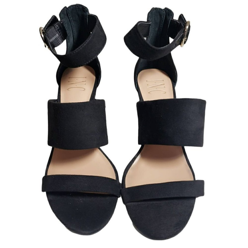 INC Womens Gavi Black Open Toe Ankle Strap Buckle Zip High Heels Sandals Size 6